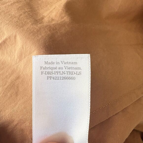 EVERLANE The Poplin Tiered Dress Caramel‎ Sz S Beige Ruffle Hem V Neck Peasant - Picture 11 of 11